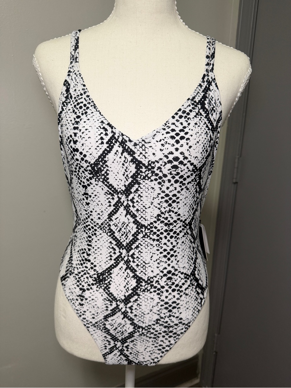 Kendall & Kylie Black and White Snake-Print One-Piece